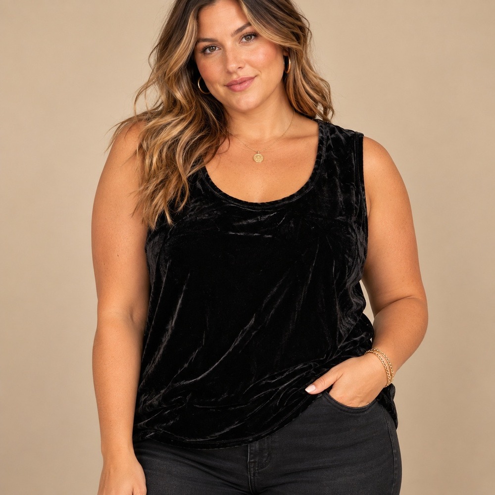 Maggie Barnes Womens Plus 4X Black Velvet Scoop Neck Tank Top NWT